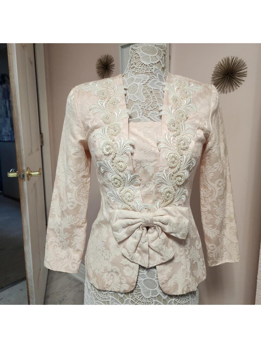 Vintage Scott McClintock Pink Beaded Brocade Jacket Blazer Bow Size 4 Romantic